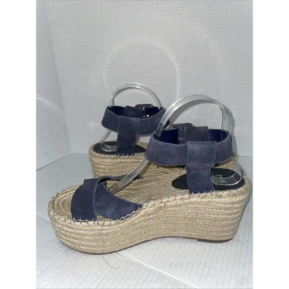 Marc Fisher Sandals Womens 10 Blue Suede Espadrille Platform Wedges Open‎ Toe - Picture 7 of 13